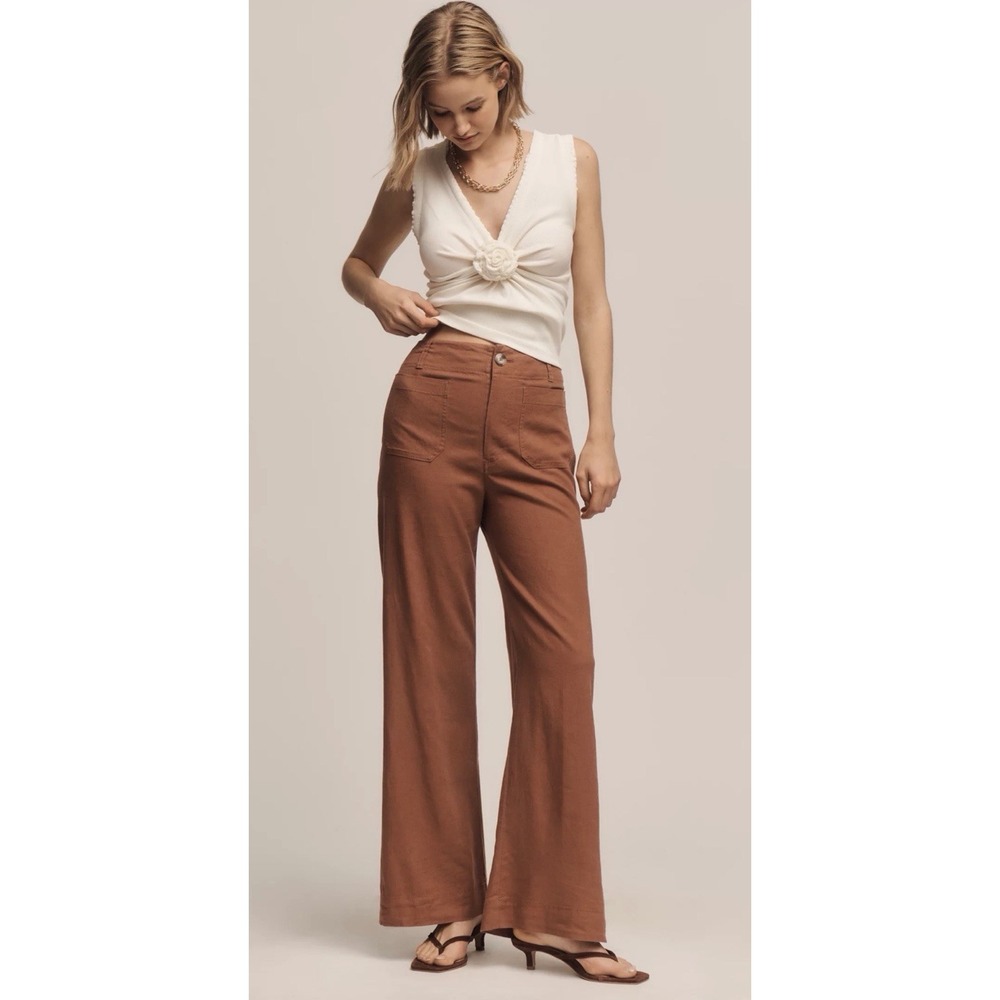 Anthropologie Maeve Colette Linen Blend Pants Full Length Wide Leg Pants 31 Tall